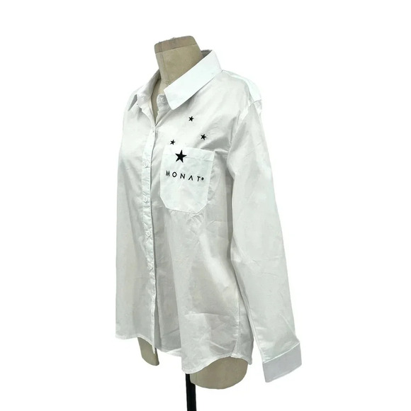 Monat Gear Monat Button Down Shirt White Start Logo Size Medium - Picture 6 of 12